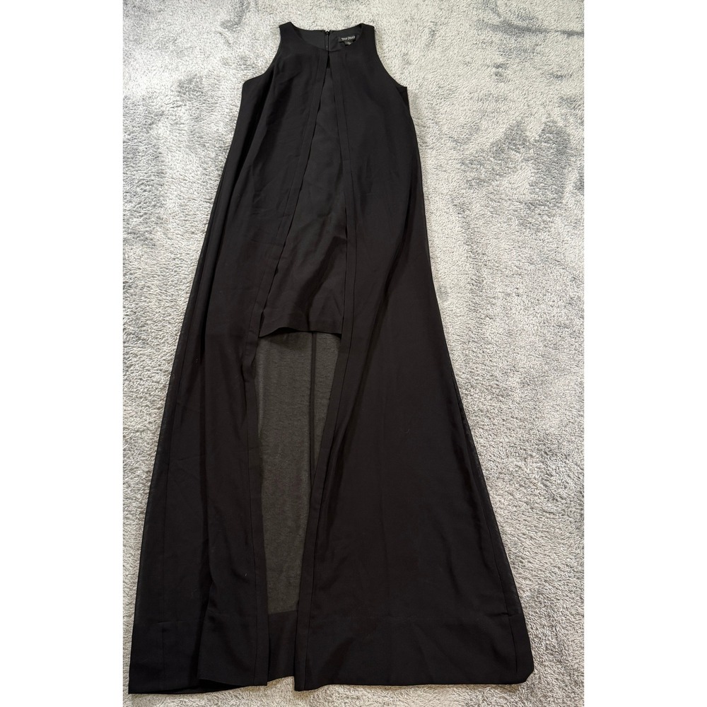 White House Black Market Women Sleeveless Georgette Overlay Dress 0 Black Maxi